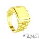 خاتم درع مستطيل من الذهب الأصفر المصقول قابل للتخصيص للرجال والنساء خاتم شيفالييه الخنصر