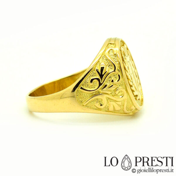 Anpassbarer Ring aus Gelbgold für Männer und Frauen, Chevalier-Schild, Siegel, Wappen des kleinen Fingers