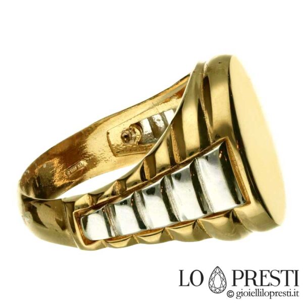 Персонализированное золотое полированное овальное кольцо кавалера с рифлением для мужчин и женщин