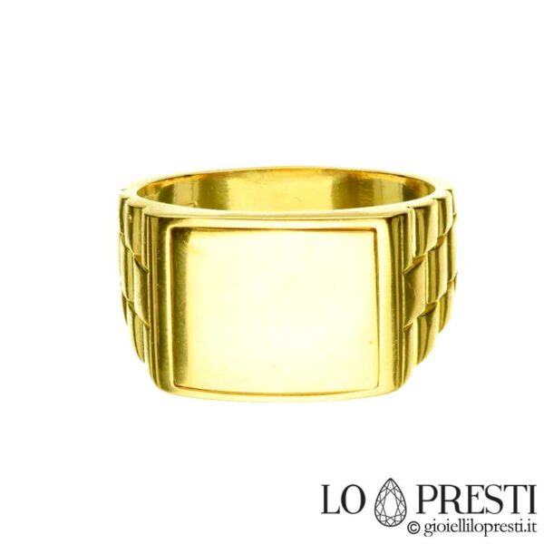 Men's and women's gold ring customizable pinky chevalier rectangular shield band