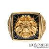 Black enamel men's ring with lion in relief