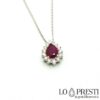 necklace pendant with natural red purple ruby ​​drop cut and brilliant diamonds pendant with ruby ​​and diamonds