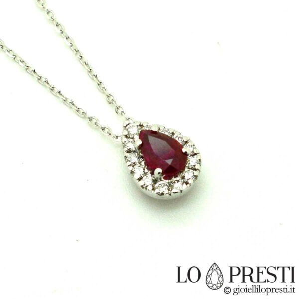pendant with ruby ​​and diamonds necklace with brilliant red ruby ​​in 18kt white gold