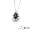 pendant pendant with ruby ​​drop and brilliant diamonds in 18kt white gold