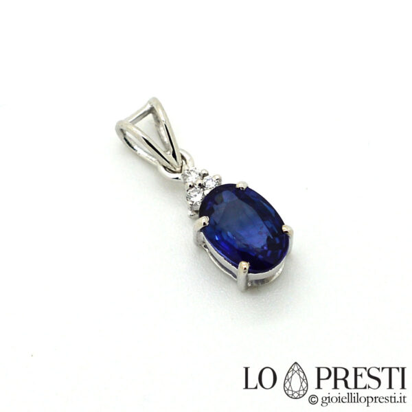 pendant necklace with blue sapphire brilliant diamonds 18kt white gold