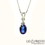 collier pendentif avec saphir et diamants brillants pendentif en or blanc 18 carats pendentifs avec saphir saphirs bleus taille ovale