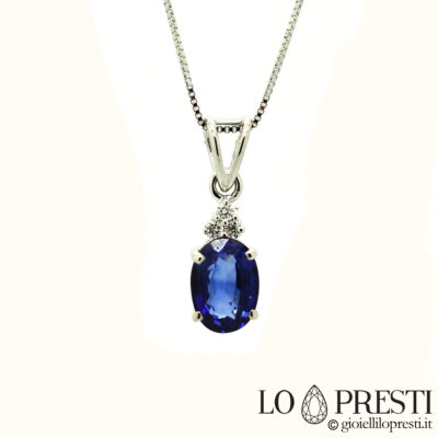 collier pendentif avec saphir et diamants brillants or blanc 18 ct pendentifs saphir pendentifs saphirs bleus taille ovale