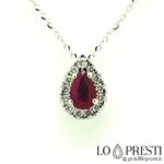collier avec pendentif diamants rubis rouge avec goutte de rubis naturel et pendentif diamants avec taille goutte de rubis naturel certifié