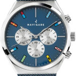 часы Navigation Tahiti синий хронограф кварцевая стальная сетка Milan Milanese Navigation коллекция мужских часов