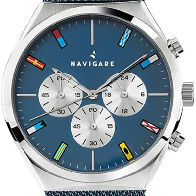 orologio watch navigare tahiti blue cronografo quarzo acciaio maglia milano milanese collezione orologi navigare uomo