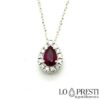 pendant with natural drop cut ruby ​​necklace with natural ruby ​​​​and diamond 18kt white gold made in Italy jewelry