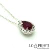 pendant pendant with pear-cut red ruby ​​and brilliant diamonds