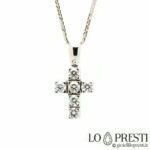 крест ожерелье крест кулон белое золото паве блестящие бриллианты крест с бриллиантами подарок на рождение крещение commu