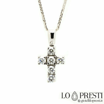 collier croix pendentif croix or blanc pavé de diamants brillants croix avec diamants cadeau naissance baptême comu