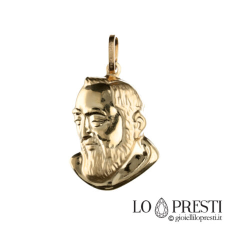 face of Padre Pio in 18 kt yellow gold