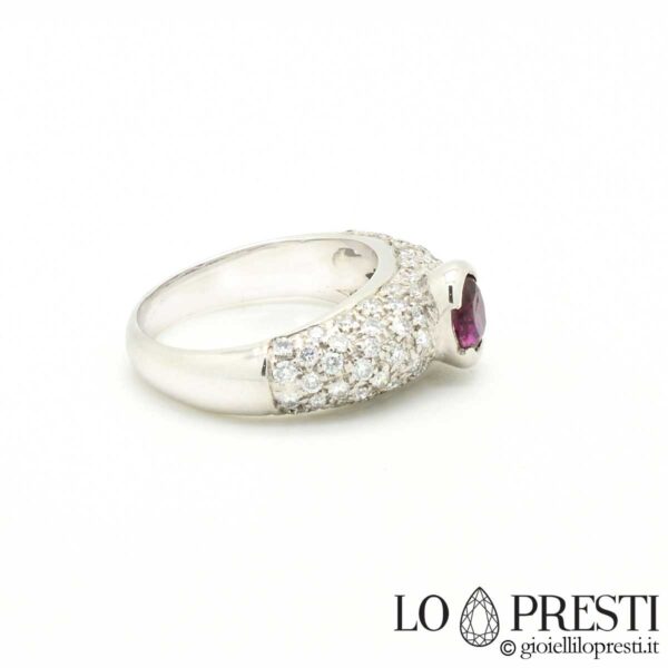 anéis anel com rubi vermelho natural pavimentado com diamantes brilhantes Ouro branco 18kt