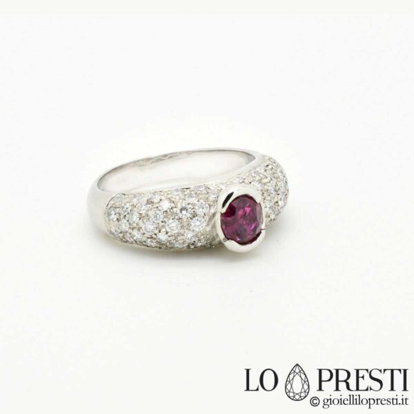 anniversary ring with ruby ​​rubies brilliant diamonds 18kt white gold