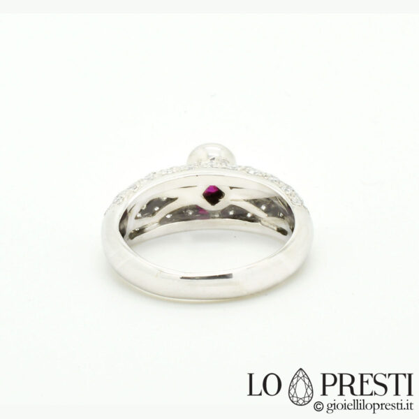 ring with ruby ​​and pave diamond shank white gold ruby ​​diamond engagement anniversary ring