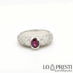 ring with ruby ​​pave brilliant diamonds 18kt white gold ruby ​​anniversary ring