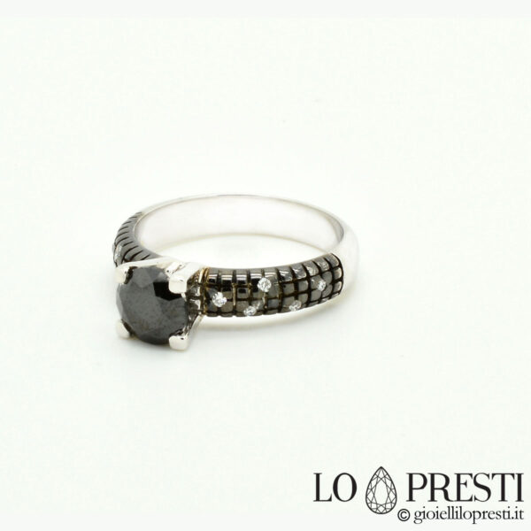 anniversary engagement ring with black diamond and white diamonds 18kt white gold