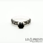 anello solitario con diamante nero oro bianco 18kt anelli anello con diamanti neri e banchi oro