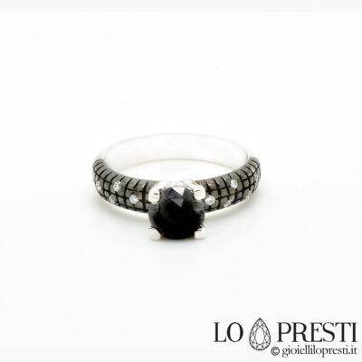 anello solitario con diamante nero oro bianco 18kt anelli anello con diamanti neri e banchi oro