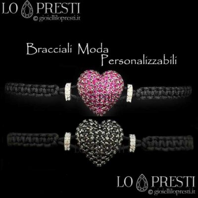 bracelet de mode grand coeur forme femme fille argent 925 zircons personnalisables