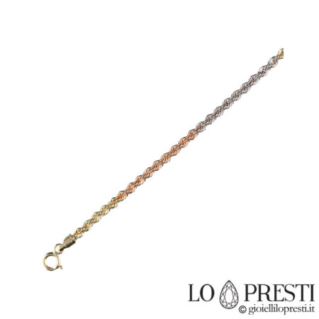 Bracelet corde en or 130 carats tricolore 18