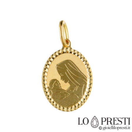 Médaille de baptême Madonna en or jaune 18 ct