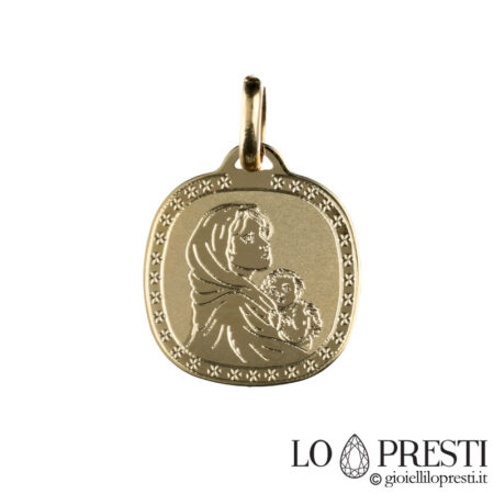 Medalla de bautismo de la Virgen en oro amarillo de 18 kt.