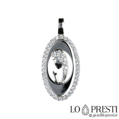 modern Madonna pendant in white gold and zircons