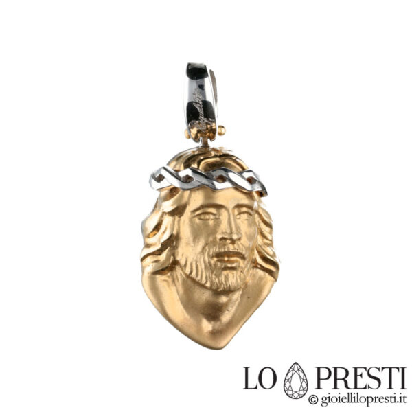 Pingente rosto de Cristo em ouro bicolor de 18 quilates