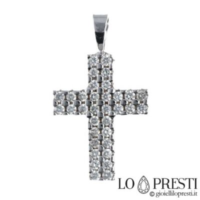 collier croix pendentif croix or blanc pavé de diamants brillants croix avec diamants cadeau naissance baptême communion