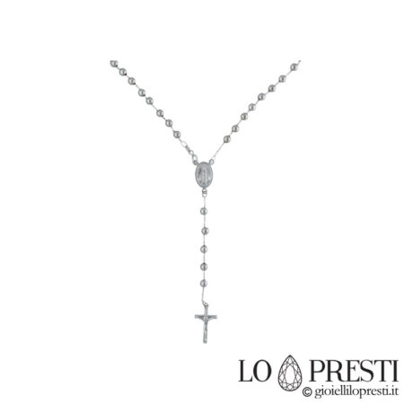Collar rosario con fe en oro blanco de 18 kt.