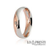 Unaerre wedding ring in white and rose gold with diamond