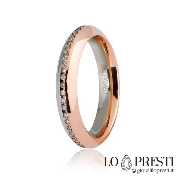 unaerre infinity wedding ring in white and rose gold with diamonds