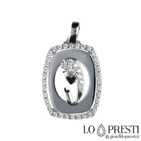 modern Madonna pendant in white gold and zircons