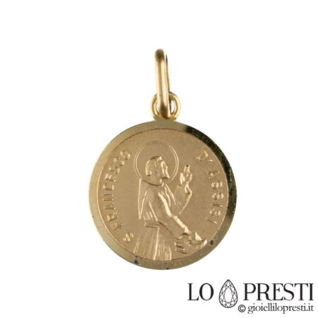 Sacred pendant ni Saint Francis of Assisi sa 18 kt yellow gold