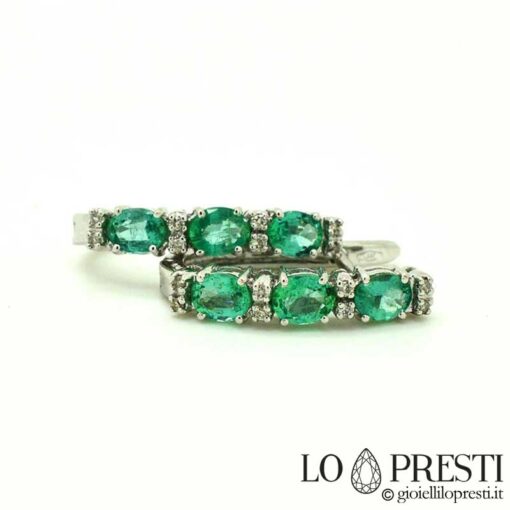 orecchini trilogy boccole pendenti con smeraldi smeraldo diamanti brillanti oro bianco 18kt artigianali
