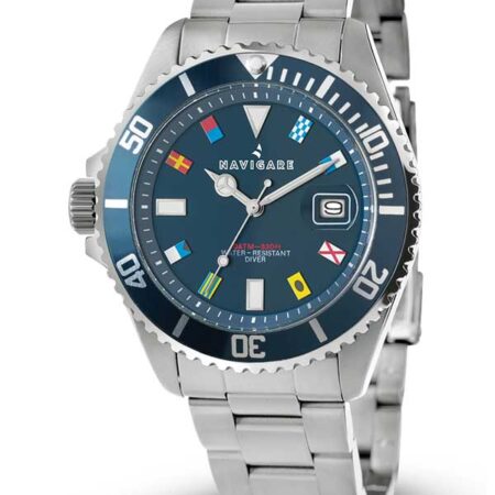 Reloj de hombre para zurdos Reloj Navigation Cuba Miyota Movimiento de cuarzo con fecha Caja de acero Azul Resistente al agua 10 ATM