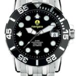 شاهد ساعة Navigate Automatic Diver Professional لمسافة 500 متر. وصلة تحت الماء من الفولاذ الأسود الأسود سوبر لومينوفا