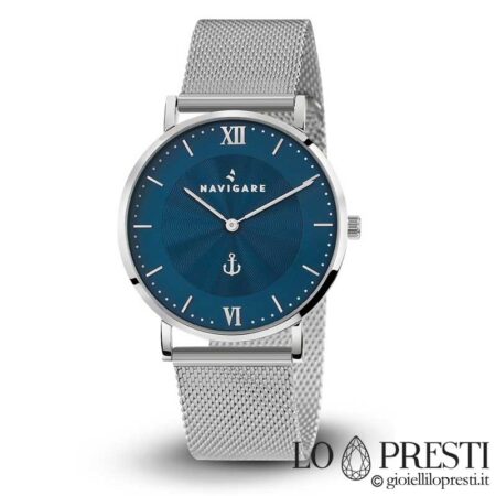montre montre homme naviguer montres itaca bleu quartz mouvement acier maille bracelet milan