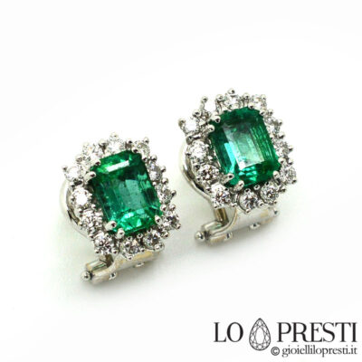 经认证的天然祖母绿和明亮式钻石耳环
