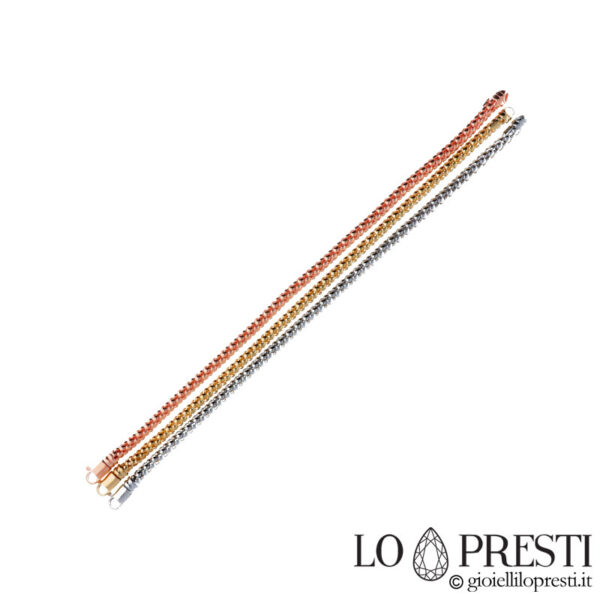 18 kt three-strand three-color gold bracelet