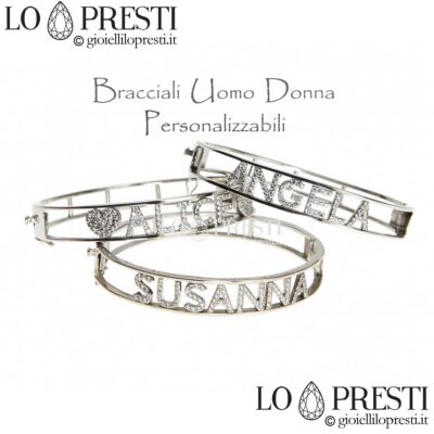 bracelet menotte binaire rigide avec prénom en argent 925 zircons initiales lettres phrases symboles personnalisables