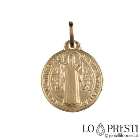 Pendentif médaille sacrée de Saint Benoît en or jaune 18 ct