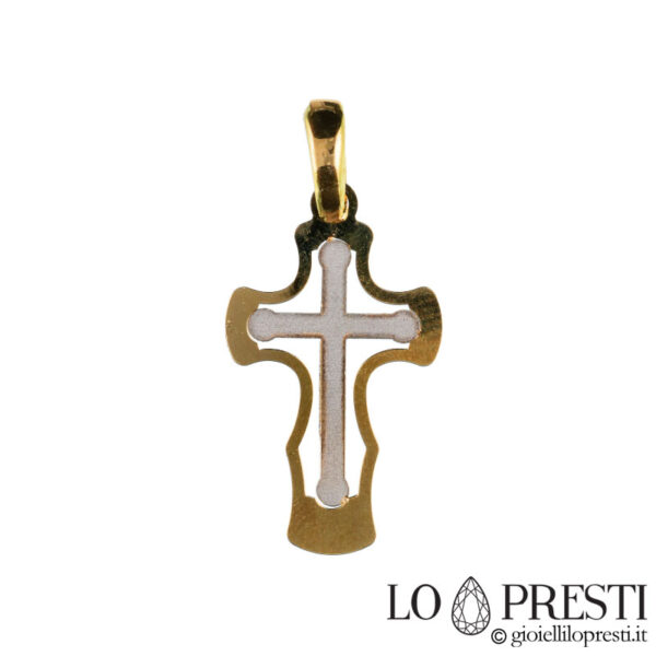 18 kt white and yellow gold cross