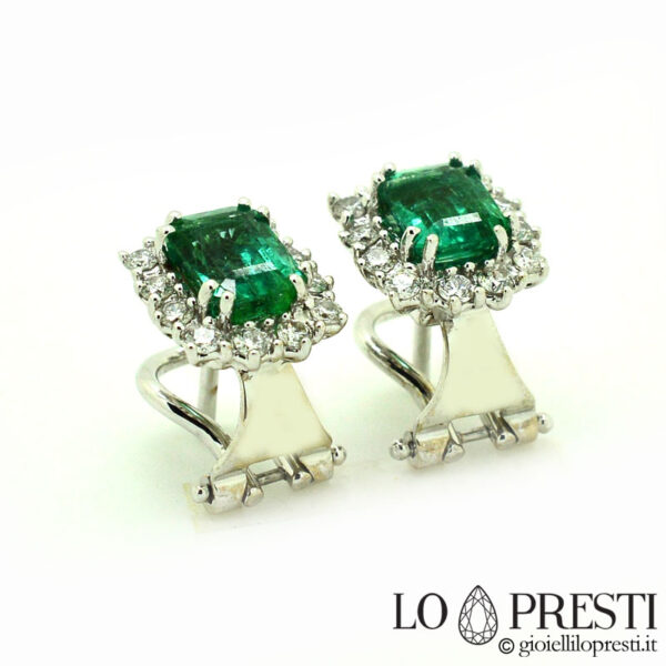 natural emerald earrings and certified brilliant diamonds