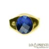 anello anelli uomo donna fascia chevalier mignolo oro lucido rotondo con zircone blu sfaccettato
