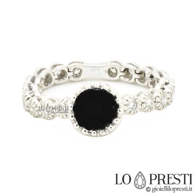 black diamond solitaire ring soft stem with white gold diamonds